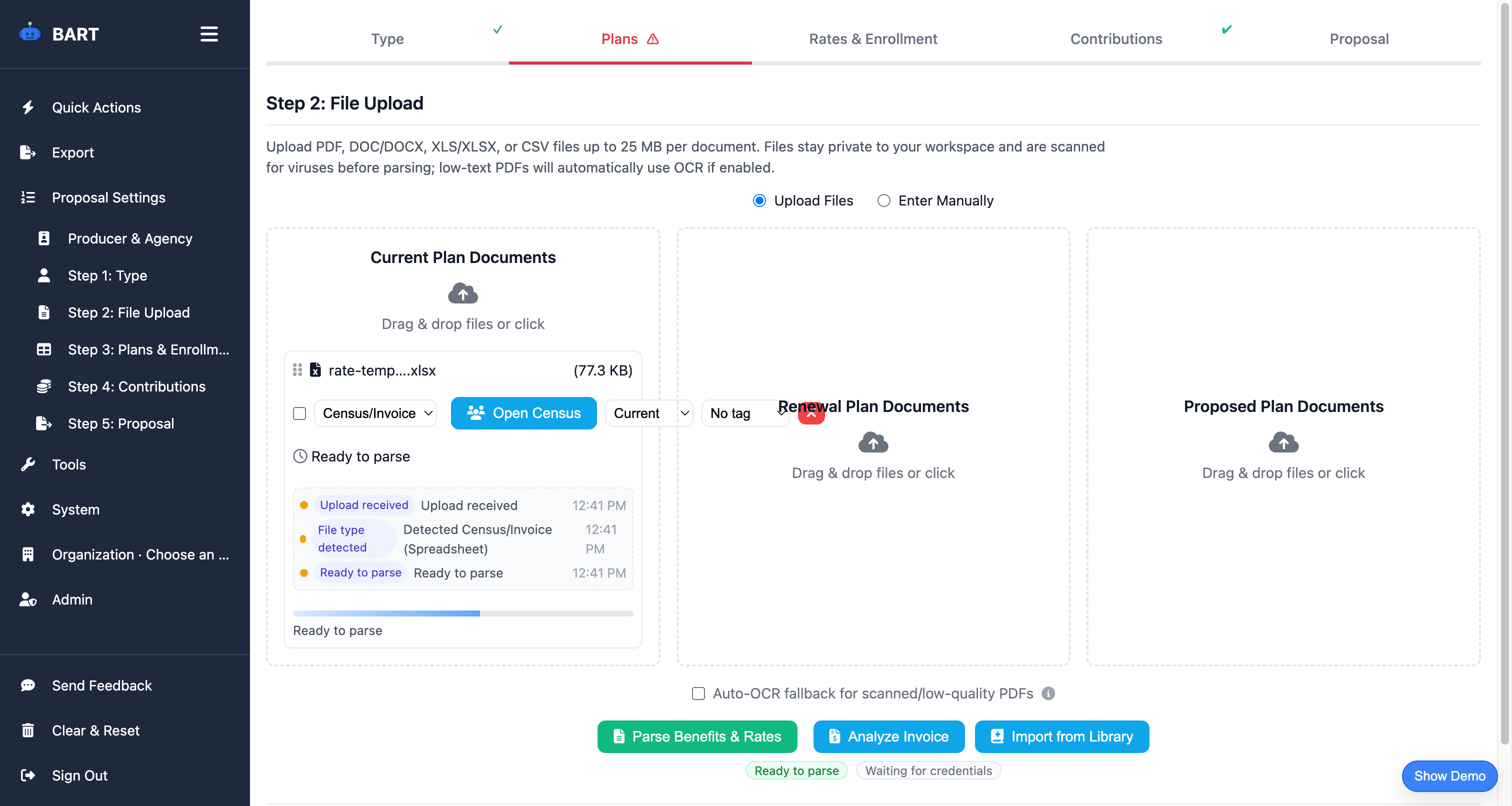 Document upload interface