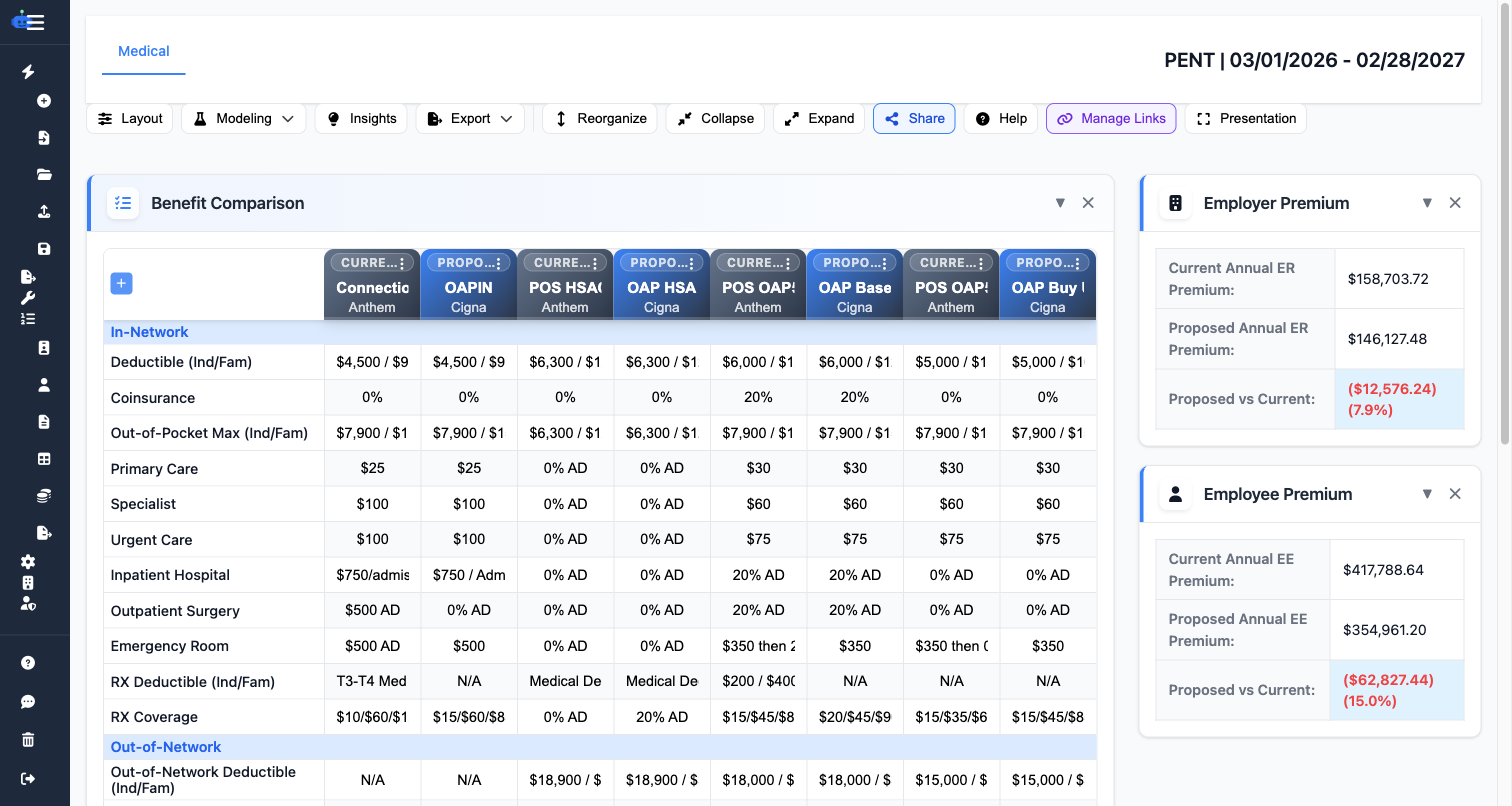 Proposal dashboard with export options