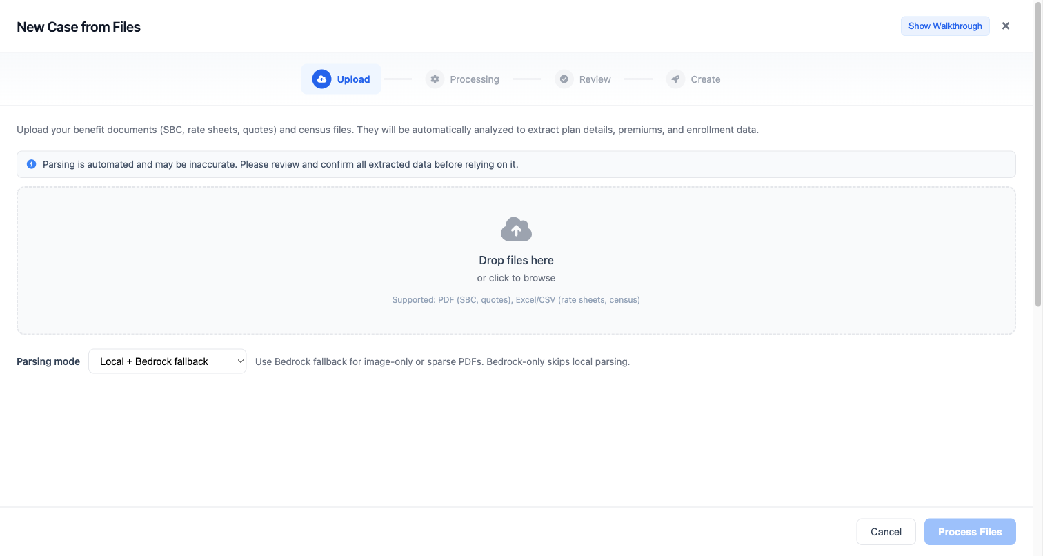 Quick case creator with document upload