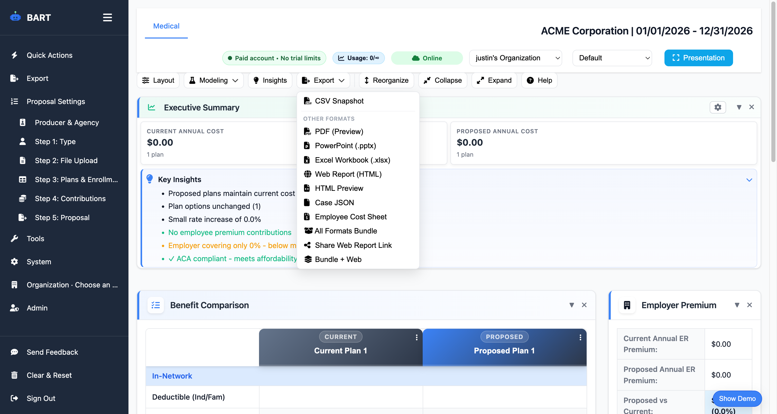 Export Options feature demonstration