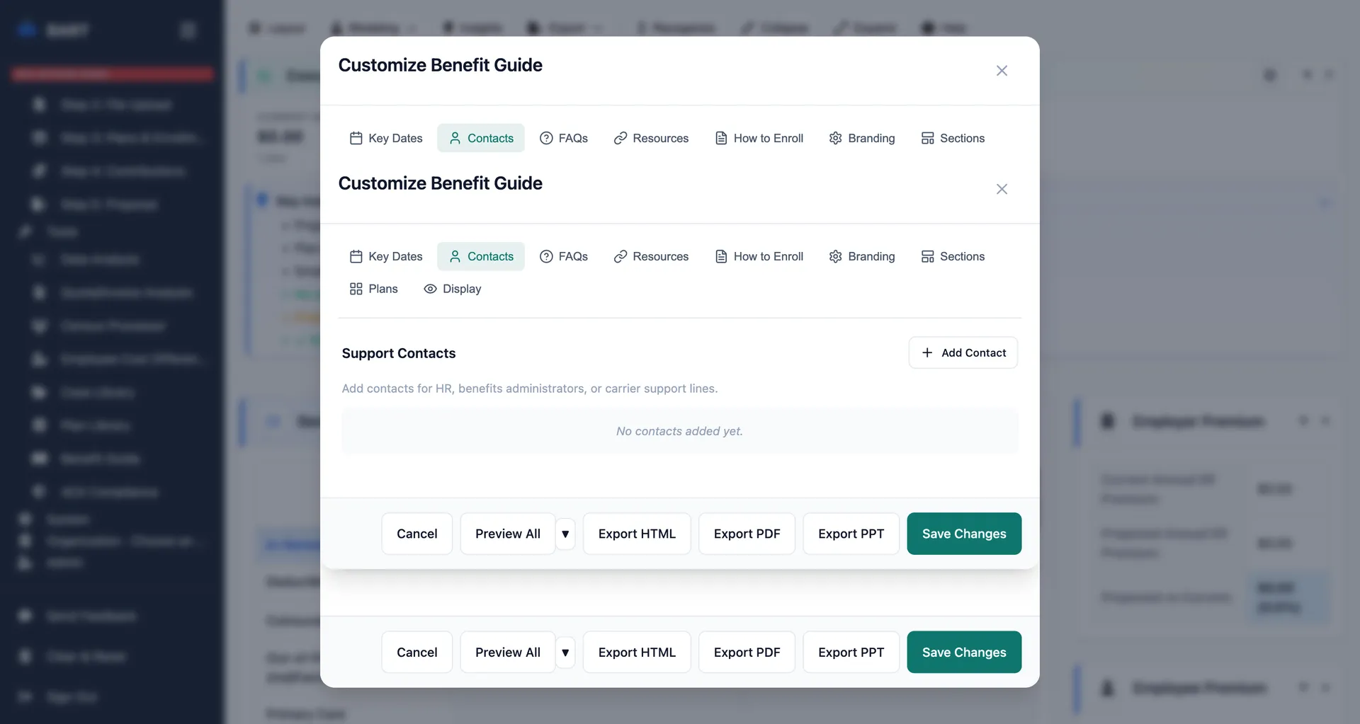 Benefit guide contacts section