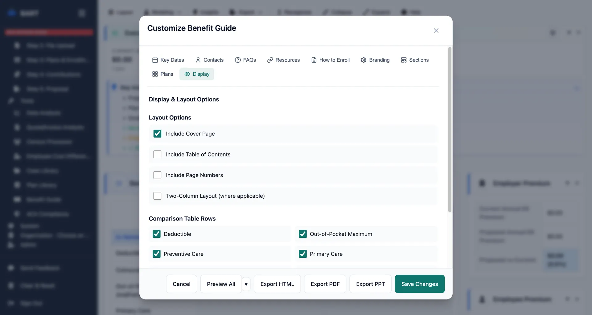 Benefit guide display options