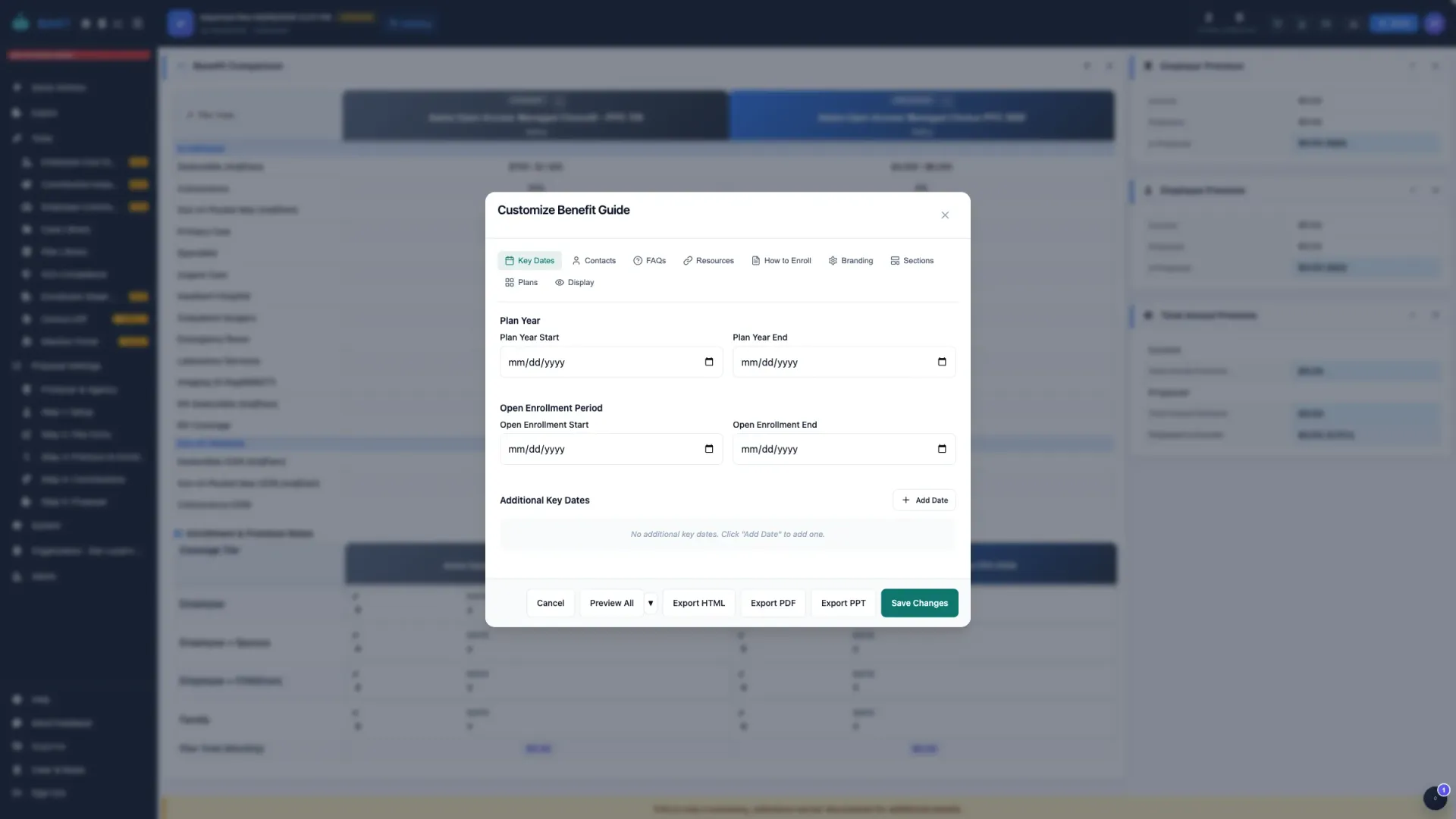 Employee benefit guide generator interface