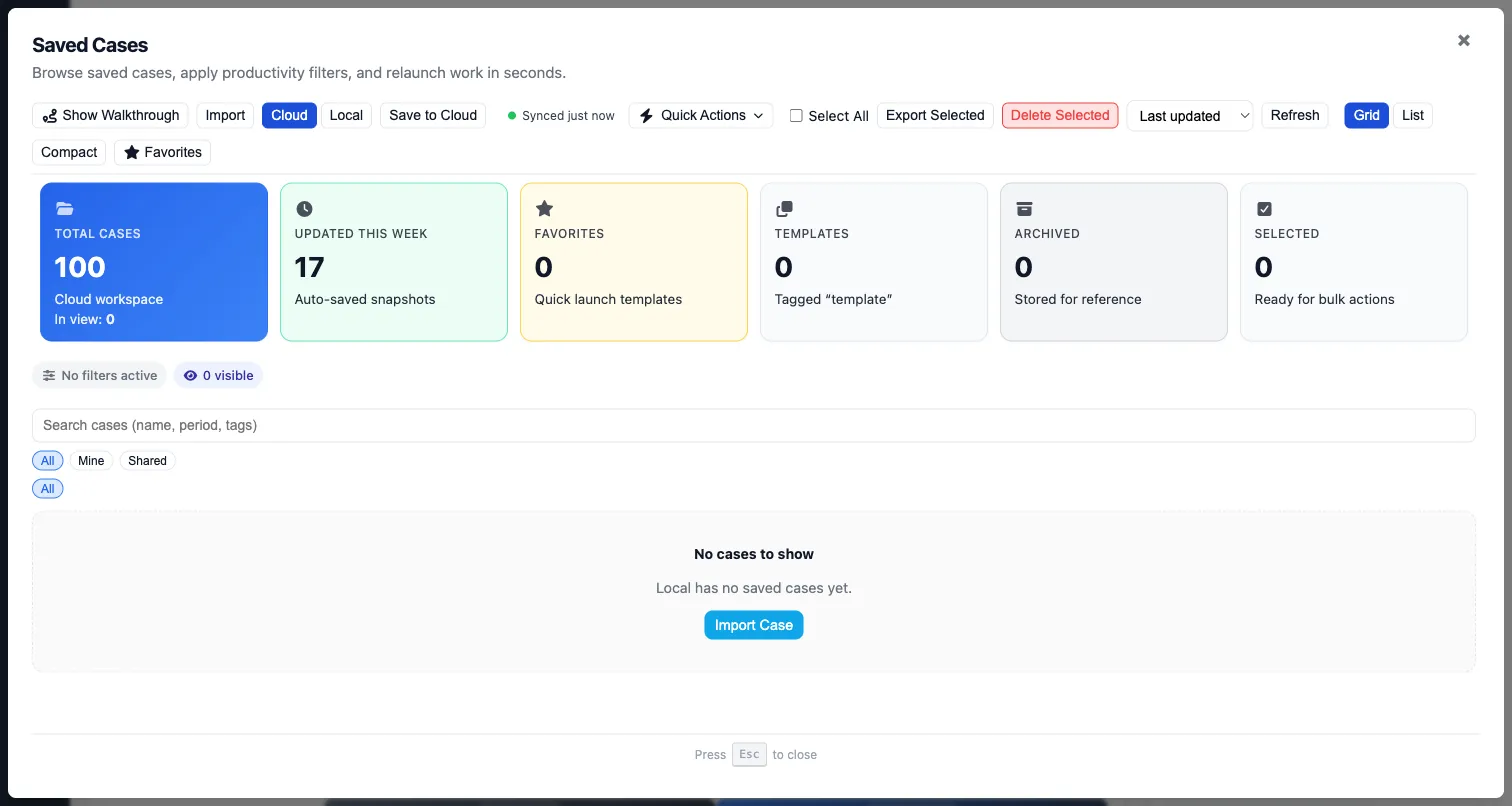 Case library management interface