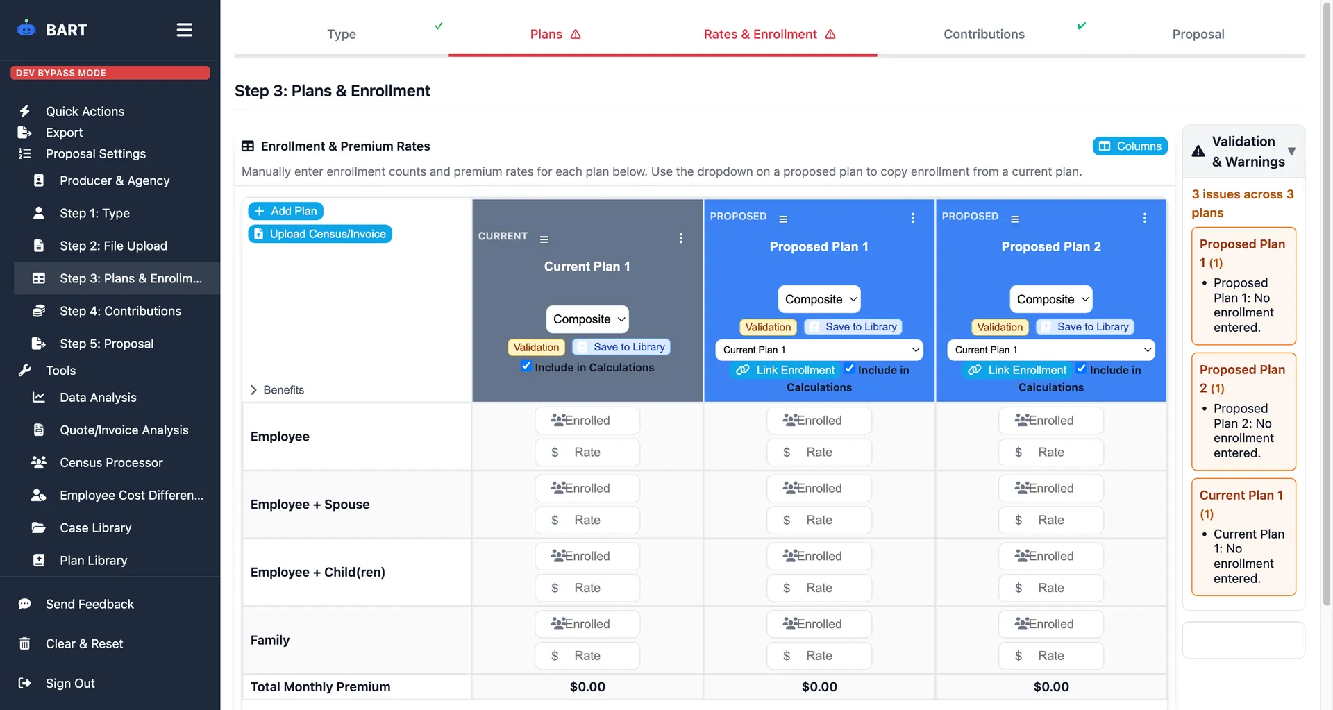 Plan comparison showing medical, dental, vision, and life benefits