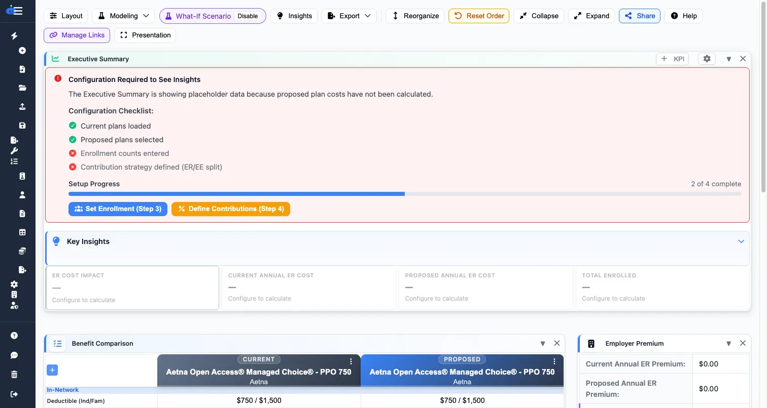 What-if scenario modeling view in BART